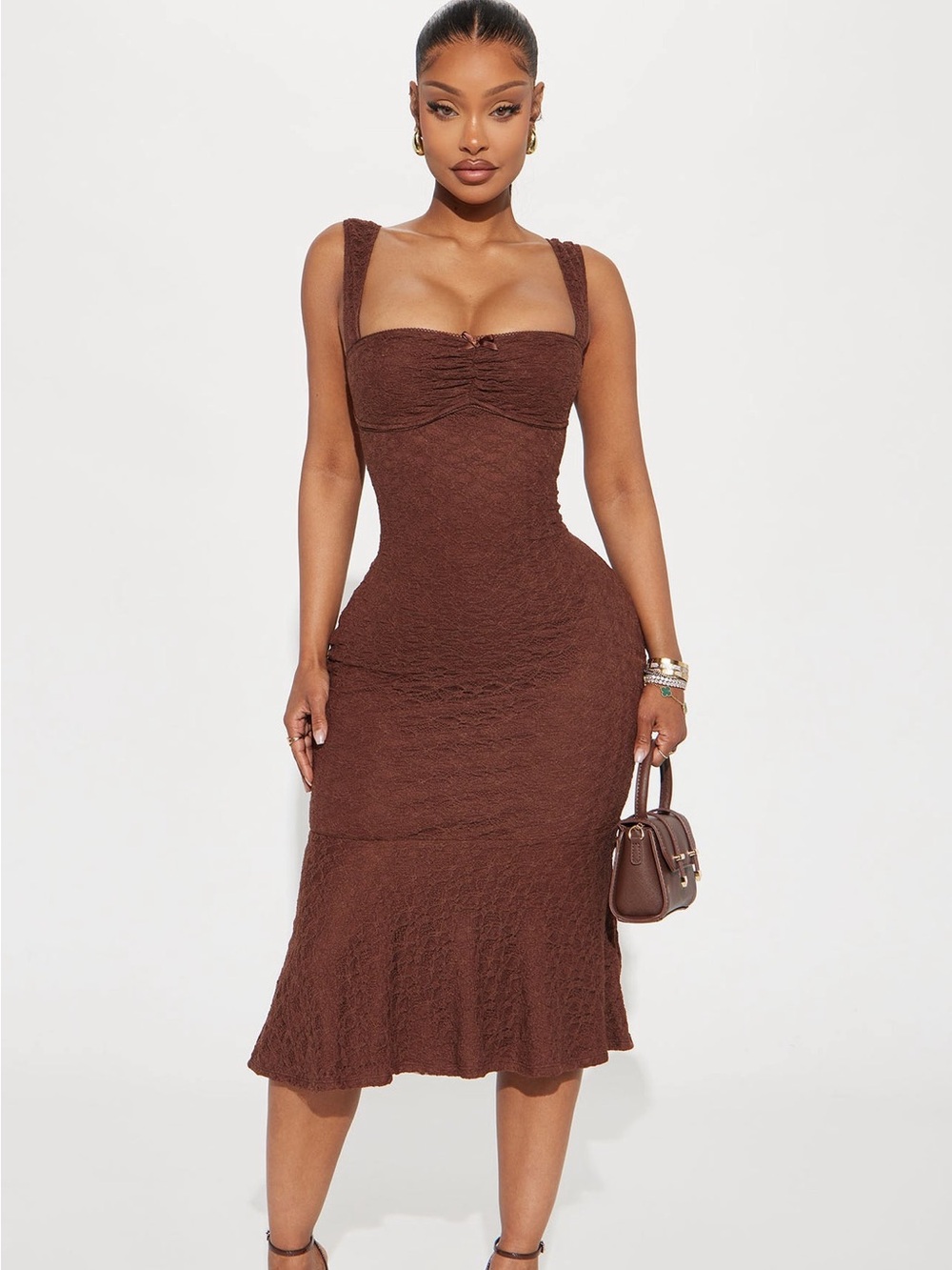 Fashion Nova Chocolate Brown Textured Midi Dress